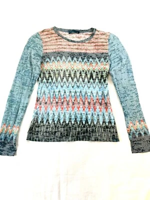 Camisa Prana Para Mujer XS Manga Larga Chevron Zigzag Camiseta Verde Azulado Naranja Gris EE. UU. Foto 1 de 4