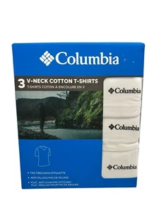 Columbia Mens 3 Pack T Shirts White V Neck Short Sleeve Pure Cotton Logo Medium - Picture 1 of 2