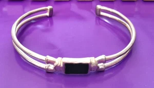 Sterling 925. and Onyx Double Cuff Fits 7" Adjustable Bracelet by Designer JEB - Picture 1 of 9