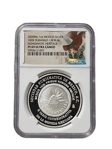 2002 MEXICO SILVER 1828 OCCIDENTE 1/8 REAL NGC PF 67 ULTRA CAMEO EXTREMELY RARE - Picture 1 of 2