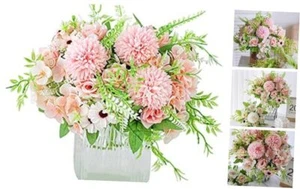 Artificial Flowers, Fake Rose Silk Hydrangea Bouquet Decor Plastic Pink - Picture 1 of 7