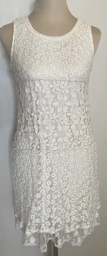 OFF WHITE Abito soprabito pizzo bianco sporco panna senza maniche a strati viaggio piccolo medio