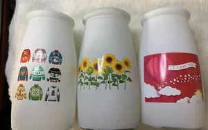 3 Small Frosted White Mid Century Milk Bottles Design Vases - Picture 1 of 17