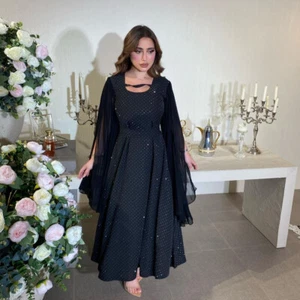 Maxi abito donna islamico Abaya strass chiffon sera festa abiti caftano - Foto 1 di 17