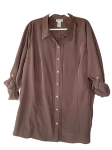 Catherine's Modal lange Bluse Rollriegelärmel Knopfleiste schokobraun weich 2X - Bild 1 von 9