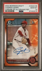 2022 Bowman Chrome Cooper Hjerpe 1st Bowman Orange Ref Auto /25 PSA 10 Gem Mint - Picture 1 of 5