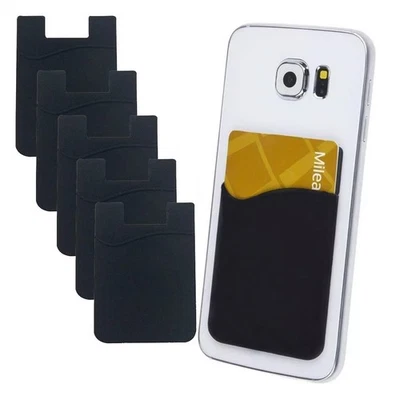 5x Silicone Credit Card Holder Cell Phone Wallet Pocket Sticker Adhesive Black - Image 1 of 4