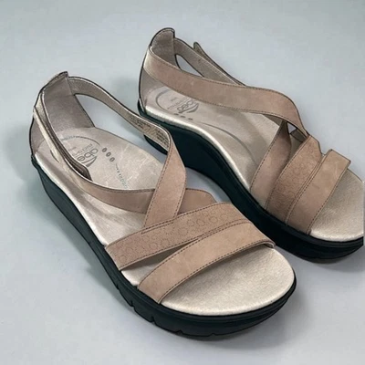 Abeo Magnetic Sandals Wedge Genuine Leather 8 Narrow Tan Neutral Brown Strappy - Image 1 of 4