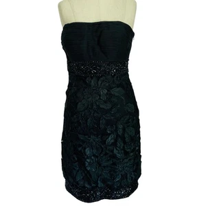 Vintage Y2K Sue Wong Nocturne trägerloses Kleid Blumenband schwarz Midi Größe 4 - Bild 1 von 12