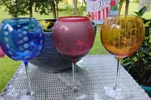 Mikasa CHEERS TOO Set of 3 Etched DOTS Balloon Goblet Wine 9 1/8" Different Ones - Picture 1 of 5