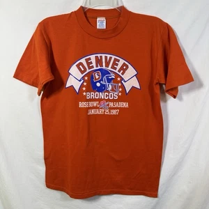 Vintage Single Stitch Denver Broncos Rose Bowl Pasadena January 25, 1987 T-Shirt - Picture 1 of 10