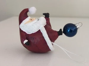 Signed Whimsical Fat Santa Claus On His Back Christmas Ornament Resin - Picture 1 of 11