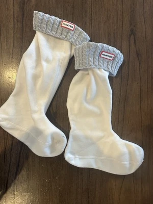 Calcetines Hunter Fleece Welly Boot XL blancos con puño tejido gris - para mujer 11-13 Foto 1 de 3
