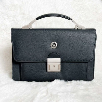 VALENTINO Handbag Second Bag Small Logo Leather Black Men's USED FROM JAPAN - Image 1 of 4