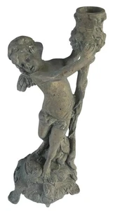 Cherub Candlestick Holder Bronze? Iron? Neoclassical Design - Picture 1 of 13