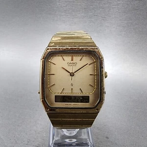 Casio AQ-412G Watch Men 30mm Analog Digital Alarm Chrono Octagon READ New Batt - Picture 1 of 11