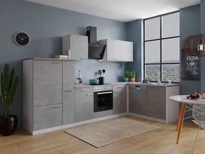 Küche Küchenzeile Küchenblock Winkelküche Weiß Beton Malia 310x172 cm Respekta - Bild 1 von 4