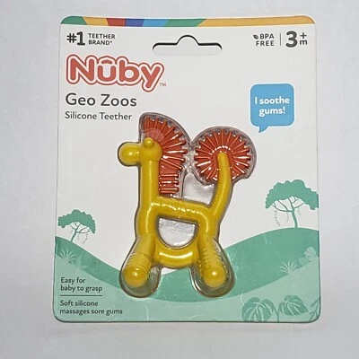 Nuby Geo Zoos Yellow Giraffe Silicone Teether 3+ Months BPA Free Soothe Gums - Image 1 of 4