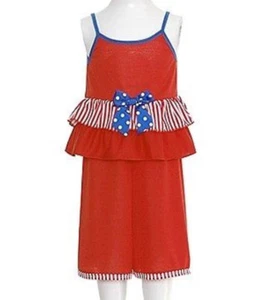  Laura Dare Kleinkind Mädchen rot weiß blau gestreift 2-teiliges Pyjama Caprihosen Set Gr. 3T Neu mit Etikett - Bild 1 von 1