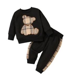 Sudadera y pantalón de chándal manga larga estampado a cuadros oso bordado talla 12-18 M - Imagen 1 de 5