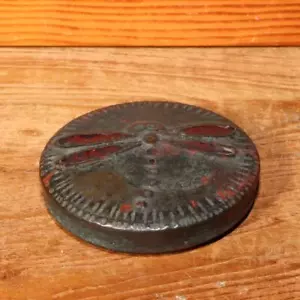 Korean Antique copper Vermilion Ink pad case Incense container dragonfly design - Picture 1 of 16