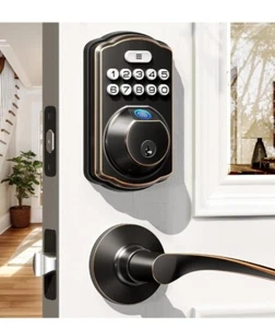 Veise KS02B Fingerprint Türschloss mit 2 Hebelgriffen Schlüsselloses Türschloss  - Bild 1 von 7