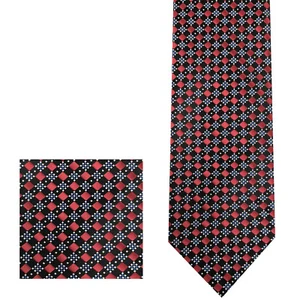 Vintage Tone Square Pattern Skinny Slim 2.75" Neck Tie And Pocket Square Hankie - Picture 1 of 6