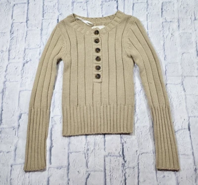 ENERGIE бренд женщин размер M свитер бежевый сексуальный туго ребристый вязаный верхний половина кнопки - Изображение 1 из 4