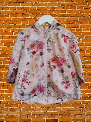 BABY GIRLS NEXT AGE 12-18 MONTHS PINK FLORAL MAC JACKET COAT SPRING HOOD 86CM - Image 1 of 3