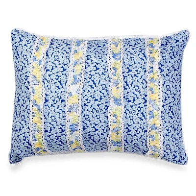 Laura Ashley Jardín Fiesta Carlie Azul Almohada Floral Amarillo Volantes Encaje Foto 1 de 4