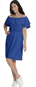 London Times Blue Ruffle Sleeve Off The Shoulder Eyelit Dress - Bild 1 von 3