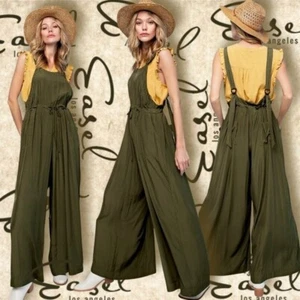 EASEL Loose Fit & Flowy Jumpsuit Romper Adjustable Straps & Waist Extra Wide Leg - Picture 1 of 15