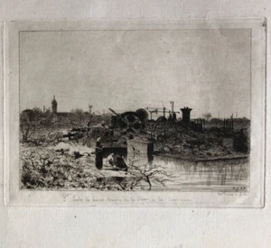 E. Yon — Press in La Courneuve — Croult flood — etching — 1870. - Picture 1 of 6