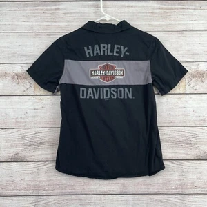 Harley Davidson #1 Patch Mechanics Button Down Shirt Youth Boys 12/14 Black/Gray - Picture 1 of 7