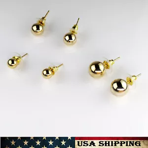 Fashion Charm Women Gold Plated Round Classic Sizes Set 3 Pack Stud Earrings - Picture 1 of 3