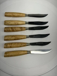 Isakki Jarvenpaa Oy Fruit Knives Stainless Steel Curling Birch Handle (Lot Of 6) - Picture 1 of 13