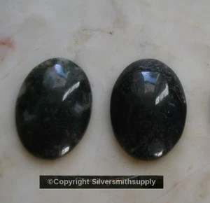 Natural Moss Agate high polish cabochons 10x14mm oval flat back 2 pieces CB031 - Picture 1 of 3