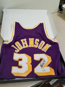 Magic Johnson Lakers Signed Purple Mitchell Ness Authentic Jersey Large Fanatics - Picture 1 of 9