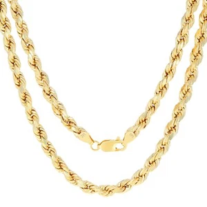 14k Yellow Solid Gold 7mm Mens Diamond Cut Rope Chain Necklace Italian Made 22" - Picture 1 of 9