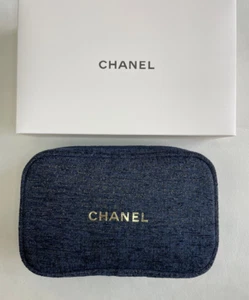 CHANEL Beaute Cosmetic Makeup Bag Pouch Clutch Sparkling NAVY GOLD w/ gift box - Picture 1 of 8