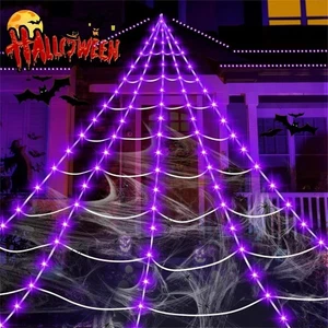 Decorazioni Halloween Esterno 250LED 23x18 FT Ragnatela Gigante con Luci Viola - Foto 1 di 7