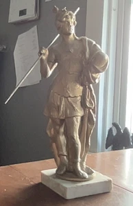 Estatua de Aries griega vintage de metal con lanza extraíble. 13" de alto. Base de mármol - Imagen 1 de 7