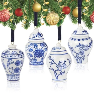 4 Pack Mini Ginger Jar Ornaments, Christmas Hanging Pendant, Chinoiserie Cera... - Bild 1 von 7