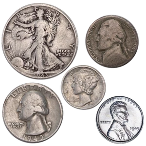 1943 Five Coin Circulated Year Set - Picture 1 of 5