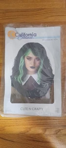 Costume Wig Ages 14 & Up Cute & Crafty Black with Green streaks Read Description - Picture 1 of 2