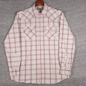 Cinch Shirt Mens Large Red White Plaid Western Pearl Snap Sawtooth Cowboy Rodeo - Picture 1 of 9