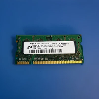 Micron 1GB Memory Ram PC2-5300 SO-DIMM 667 MHz DDR2 (MT8HTF6464HDY) - TESTED - Image 1 of 2