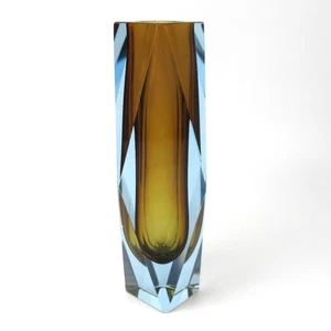 Murano Glas Vase Blockvase Sommerso Venetian Glass Italy Vintage Retro 18cm - Picture 1 of 5