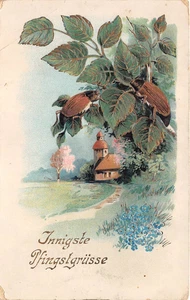 AK Litho. Goldprägekarte Pfingstgrüsse Maikäfer Postkarte 1919 (D40172) - Bild 1 von 2