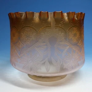 Antique Victorian Etched Glass Amber to White Gas Lamp Ruffled Shade - 5½ inches - Picture 1 of 3